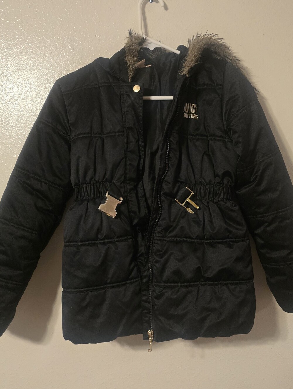 Juicy Couture Girls Black Puffer Jacket Coat Size 8/10 M Flaws As-Is